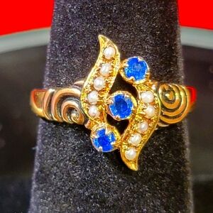 0504. From The REAL Gilded Age ~ Real Sapphires ~ Tiny Seed Pearls ~ 9k